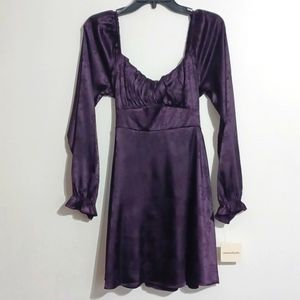 CHARMED HEARTS purple dress. Long sleeve satin mini dress. Wedding. Prom. NWT